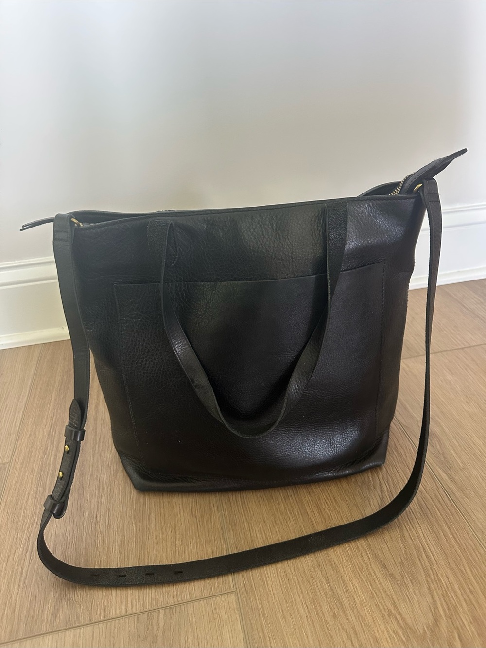 Madewell Zip-Top Medium Transport Tote Black Leather Crossbody